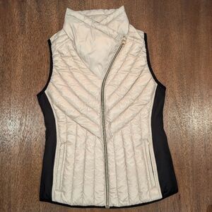 CALVIN KLEIN Performance Vest Womens Small Beige Premium Down Zip Puffer Outdoor